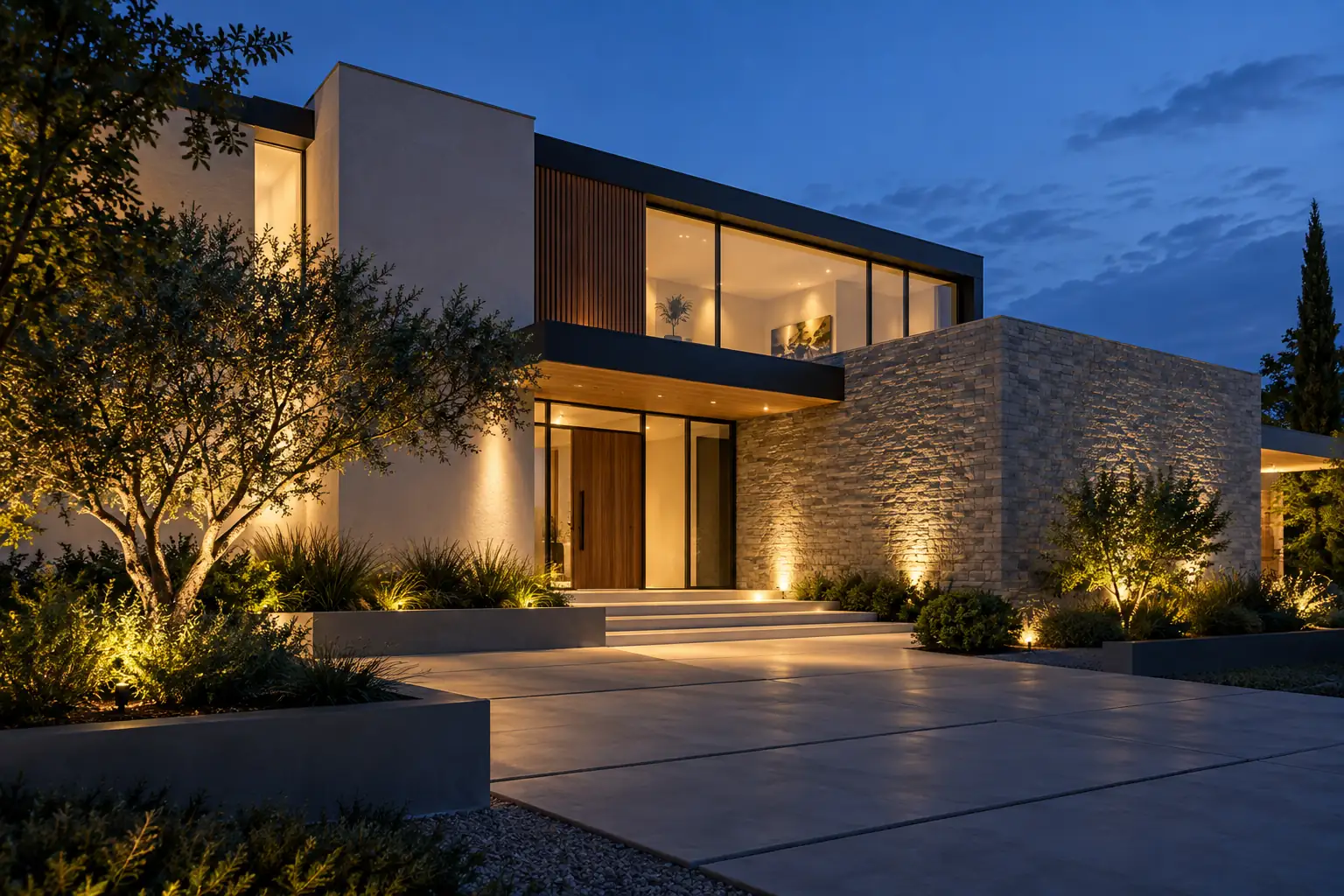 contemporary house exterior led floodlighting
